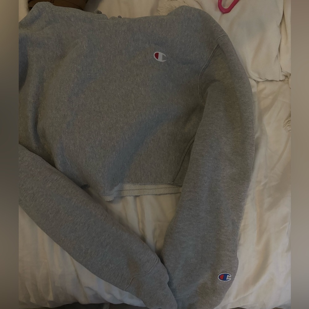 Grey Cropped Champion Hoodie